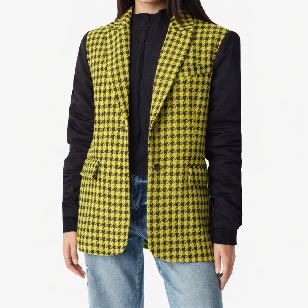 Circus NY Colorblock Bomber Sleeve Blazer in Sulphur Springs-Houndstooth
